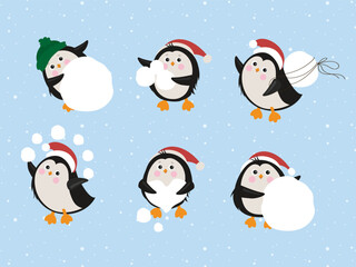 cute winter penguin doodle. Christmas character design. kawaii animals.