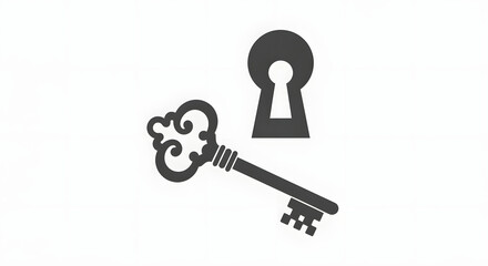 Vintage skeleton key and keyhole icon on white background vector mystery security unlock solution access privacy success old door