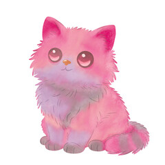 Adorable Fluffy Pink Cat Sitting Sweetly Illustration
