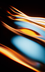 Transparent wave glass geometries with colorful lights, 3d rendering.