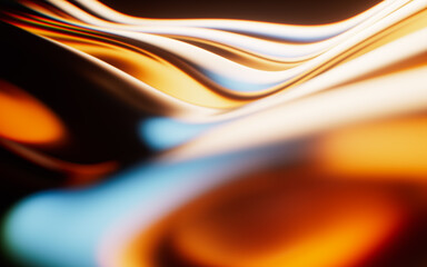 Transparent wave glass geometries with colorful lights, 3d rendering.