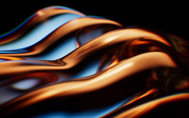 Transparent wave glass geometries with colorful lights, 3d rendering.