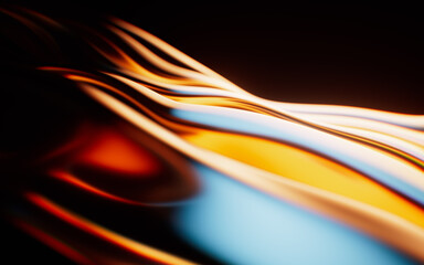 Transparent wave glass geometries with colorful lights, 3d rendering.