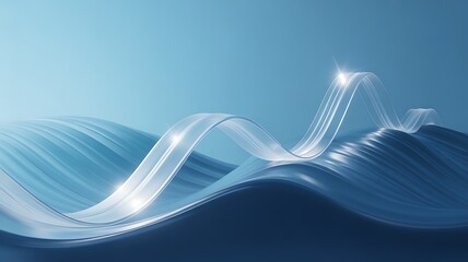 Ethereal blue wave design with glowing light trails and gradient background