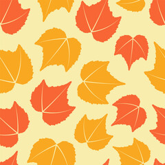 Vibrant seamless autumn leaf pattern in warm orange and yellow hues, perfect for fall season designs, decorative backgrounds, and seasonal textiles