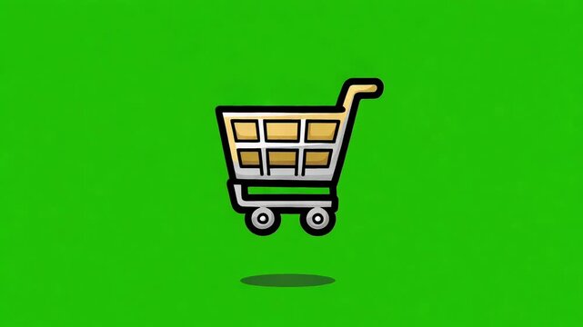 Shopping Cart Icon Animation on Green Screen Background