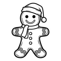 Smiling gingerbread man in Santa hat and scarf for Christmas