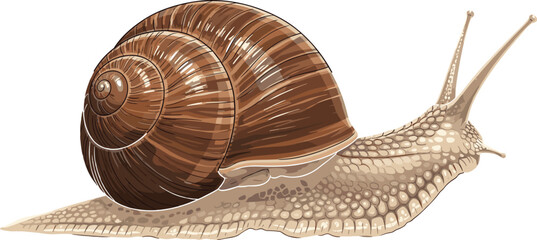 Brown garden snail illustration isolated on white background detailed mollusk artwork realistic style nature wildlife animal vector design © yesrin