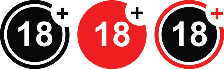 18+ Plus icon. under 18 years old age limit circle sign symbol set.vector illustration 