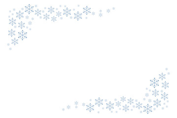 Minimal winter background with delicate blue snowflakes forming a decorative frame on white, ideal for Christmas cards, holiday invitations, seasonal banners, posters, social media and festive designs