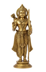 Golden brass statue of Lord Rama holding a bow and arrow, representing righteousness, virtue, and the ideal king.