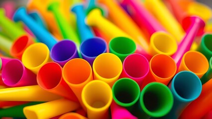 Colorful party horns arranged in a vibrant pattern, evoking festive celebration and joy.