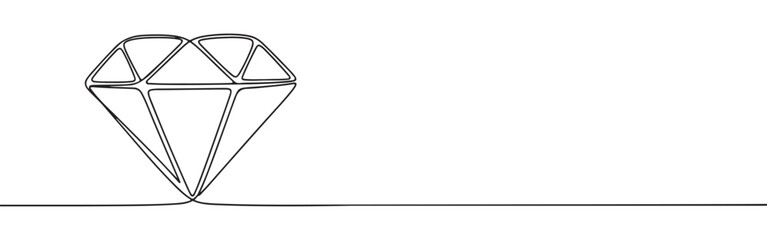 Continuous one line drawing of a diamond. Vector illustration of precious gemstone shape isolated on white background. Minimalist luxury jewelry concept © drawing lines