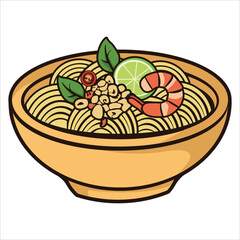 Set of hand-drawn noodle bowl illustrations featuring various noodle dishes with toppings and steam. Perfect for food menus, restaurant branding, culinary projects, packaging, and digital illustration