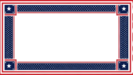 Patriotic star pattern border frame with red white and blue colors isolated on a transparent background