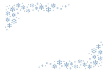 Minimal winter background with delicate blue snowflakes forming a decorative frame on white, ideal for Christmas cards, holiday invitations, seasonal banners, posters, social media and festive designs