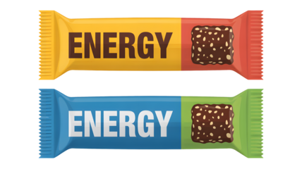 Colorful energy bars with chocolate and nuts on white background