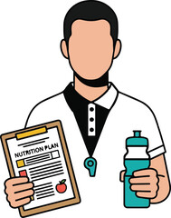 Nutrition Coach Holding Diet Plan and Water Bottle Illustration