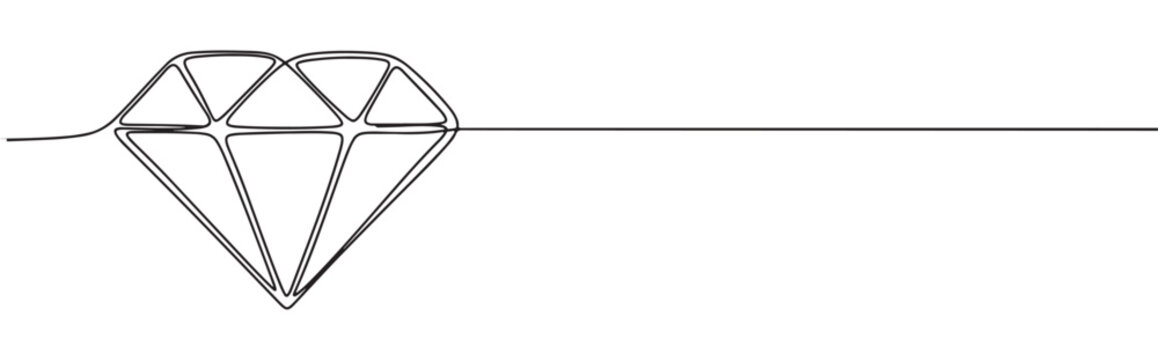 Continuous one line drawing of a diamond. Vector illustration of precious gemstone shape isolated on white background. Minimalist luxury jewelry concept