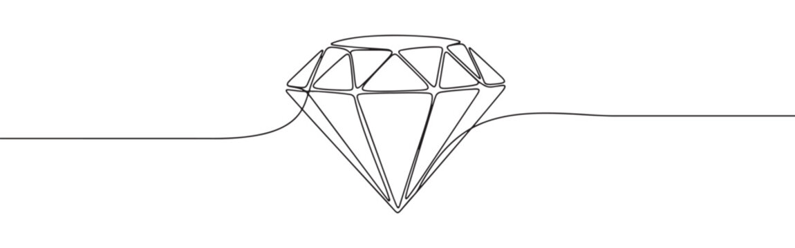Continuous one line drawing of a diamond. Vector illustration of precious gemstone shape isolated on white background. Minimalist luxury jewelry concept