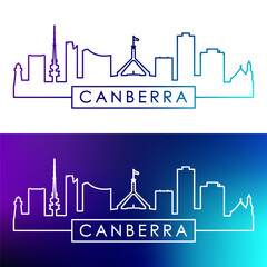 Canberra skyline. Colorful linear style. Single line. Editable vector file.