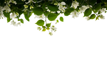 White flowers and green leaves isolated on transparent background