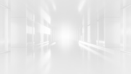 Abstract sci-fi geometric tunnel space with neon, modern architecture corridor with leading towards a data speed light, Tech or digital futuristic interior, 3d rendering