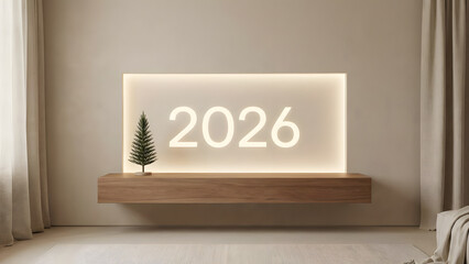Modern Minimalist Interior with Luminous 2026 Display &ndash; Contemporary Home Decor and Future Concept