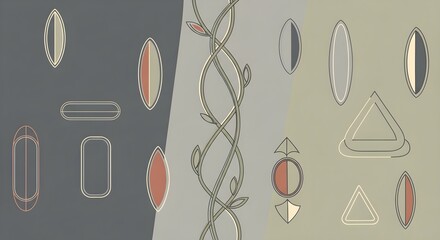 Geometric shapes and abstract elements in a harmonious composition on a divided background