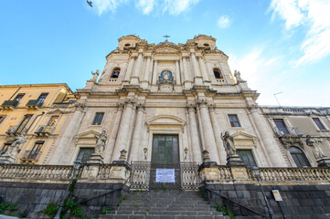 Church of St. Francis of Assisi and monument of Cardinale Dusmet in Catania, Sicily, Italy.