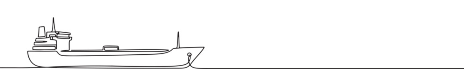 Continuous one line drawing of a cargo ship. Vector illustration of large marine vessel isolated on white background. Minimalist sea shipping concept