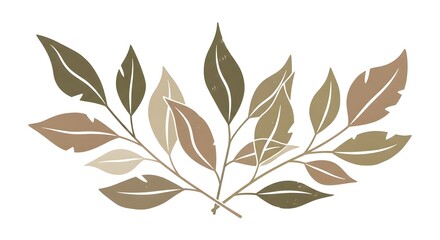 A minimalist illustration of muted-tone leaves arranged in a symmetrical botanical arc, perfect for nature-inspired designs
