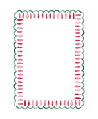 Watercolor Minimalist Border with Striped Pattern.Hand painted illustrations isolated on white background.