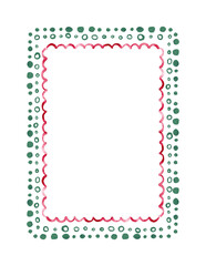 Watercolor scalloped frame with green polka dots.Hand drawn illustration for invitation,wedding stationery and festive cards.