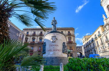 Church of St. Francis of Assisi and monument of Cardinale Dusmet in Catania, Sicily, Italy.