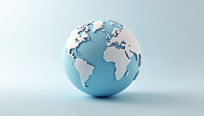 Fototapeta premium Clean simple 3D globe with white continents on blue background. Minimalist planet Earth model for geography education or global business concepts.
