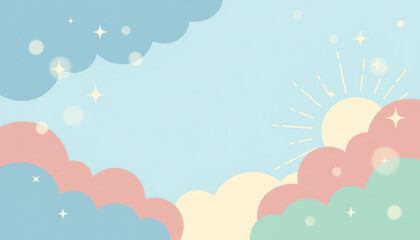 Soft Morning Clouds and Light Pastel Background　Gentle Sunrise Sky in Storybook Style with Copy Space