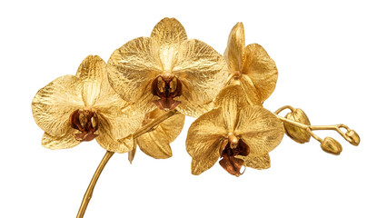 Luxurious Golden Orchids Isolated on White - Exotic Floral Opulence and Glimmering Botanical Beauty