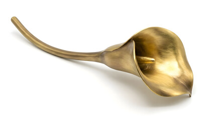Elegant Bronze Calla Lily Art Sculpture. Metallic Flower Ornament on White Background.