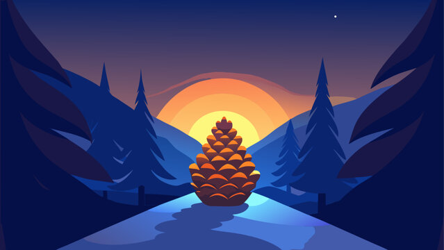 Pinecone in mountain landscape, isolated on transparent background