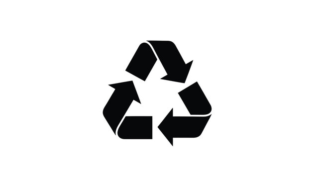 A black recycling symbol with three chasing arrows on a white background