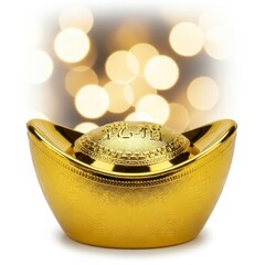 Golden Yuan Bao With Bokeh Background for Chinese New Year