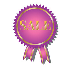 Coupon sticker with the text Sale. Patterned pattern with ribbons and gilding on a transparent background.