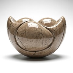 Abstract Sculpted Bowl With Crackle Finish on White