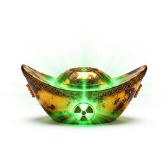 Radioactive Chinese Gold Ingot With Greecian Pattern on White