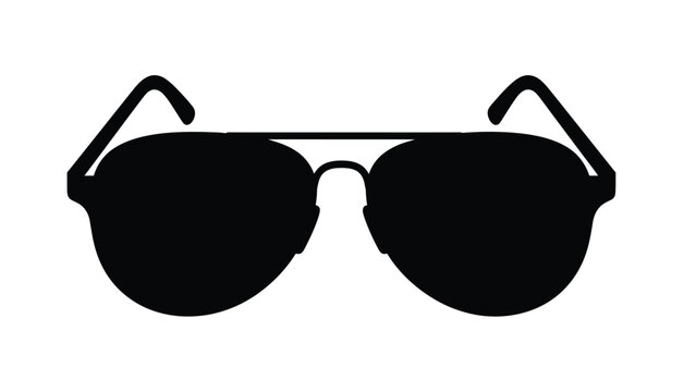 A black and white silhouette illustration of a pair of aviator sunglasses