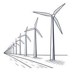 Miniature wind farm arranged in a straight line wind turbines © RUJINA