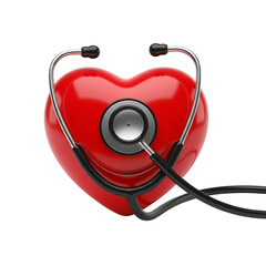 Red heart with stethoscope isolated on transparent background