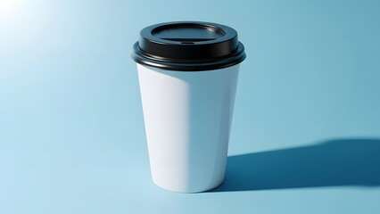 White paper coffee cup with black lid on blue background paper cup white cup