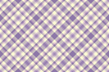 Soft, harmonious plaid pattern in lilac and cream. Classic fabric texture. Use for backgrounds, apparel, or vintage designs. Creates a cozy, warm feel.